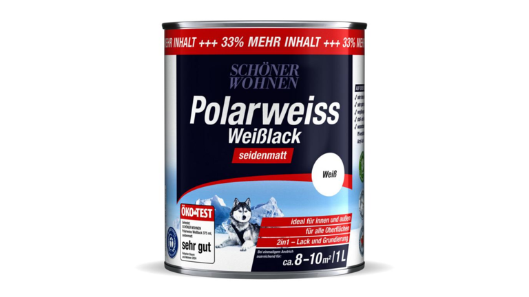 1 Liter-Dose Polarweiss Weißlack seidenmatt von Schöner Wohnen, geeignet für innen und außen, mit 33 % mehr Inhalt, Farbe Weiß, ideal als 2-in-1 Lack und Grundierung, für alle Oberflächen